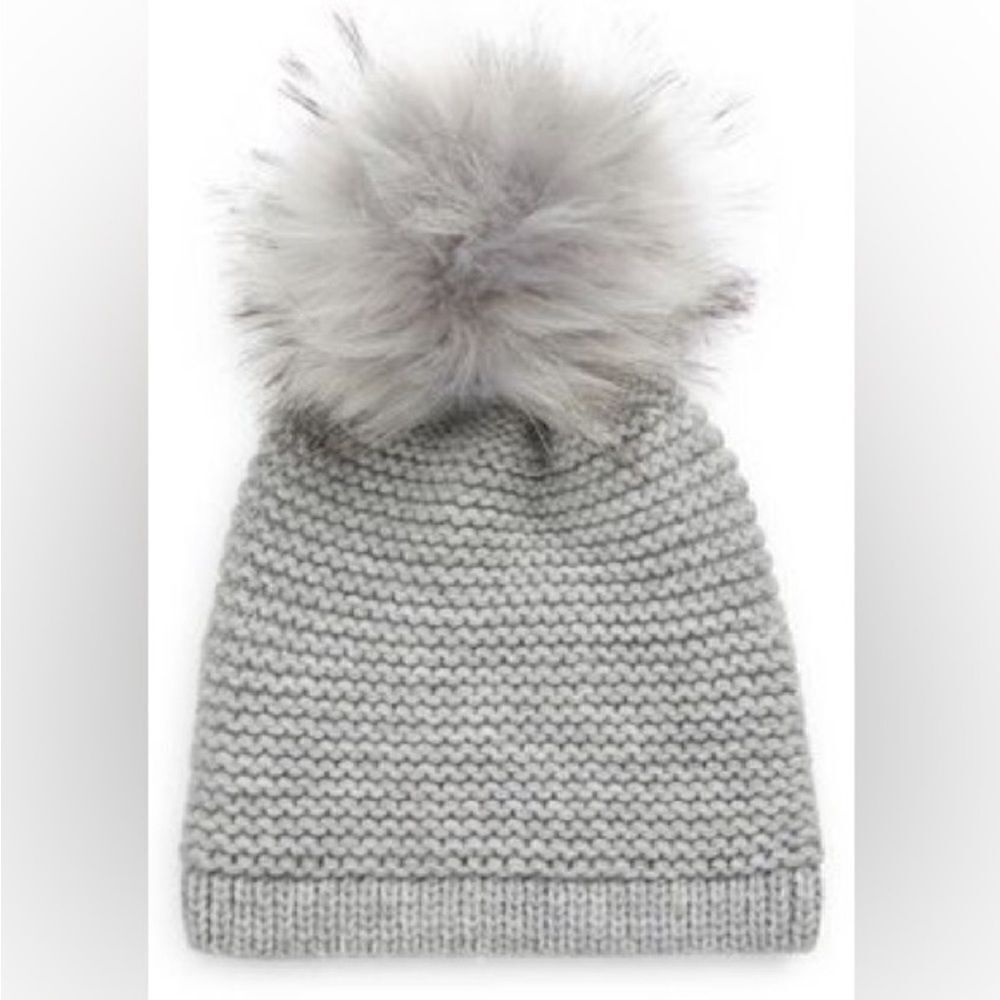 Kyi Kyi Women’s Wool Blend Knit Beanie With Faux Fur Pom Gray Nwt — image 3 of 8